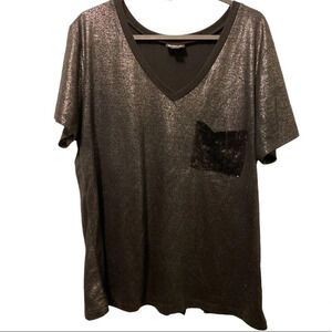 Allen  B L Red metallic sequins pocket Top L